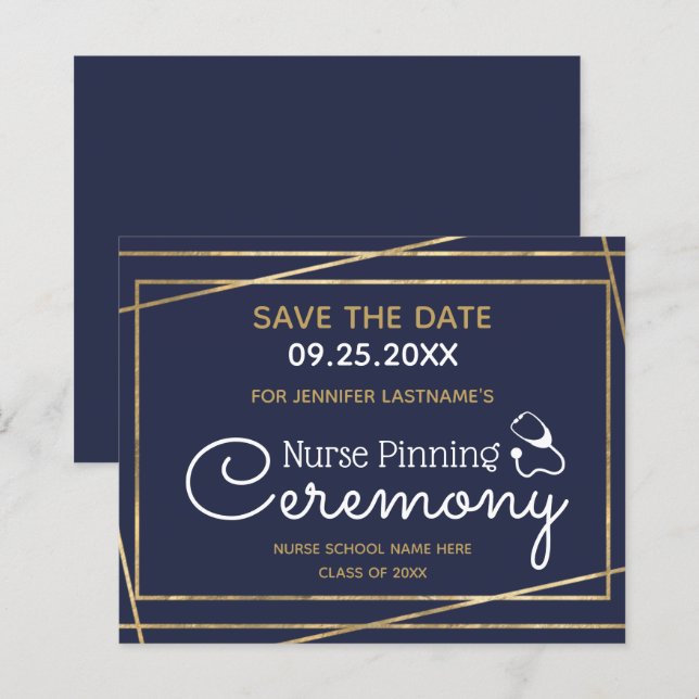 Papier Gold Lines Nurse Pinning Cérémonie Enregistrer la  (Devant / Derrière)