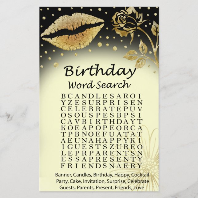 Papier Gold Lips jeu de recherche de mots d'anniversaire (Devant)