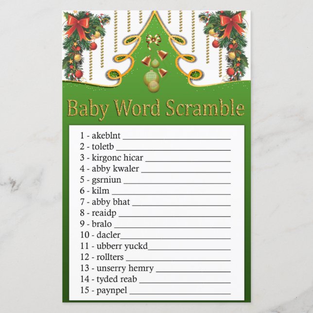 Papier Gold noël arbre Baby mot scramble jeu (Devant)