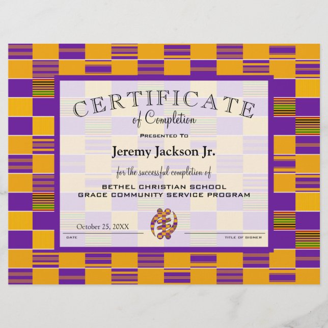 Papier Gold Purple Africa Kente Certificat d'achèvement (Devant)