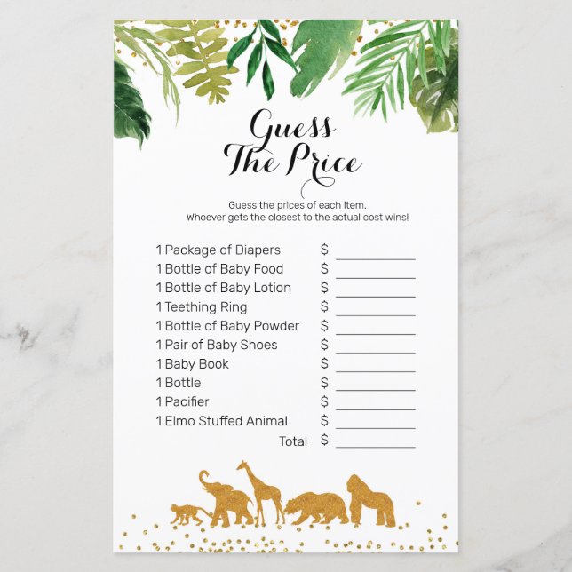 Papier Gold safari animal Aquarelle devinez le prix Game (Devant)