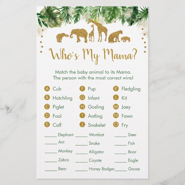 Papier Gold Safari Animal Baby Animal Match Jeu (Devant)