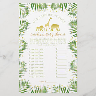 Papier Gold Safari Animaux Baby shower Devis Prix Jeu