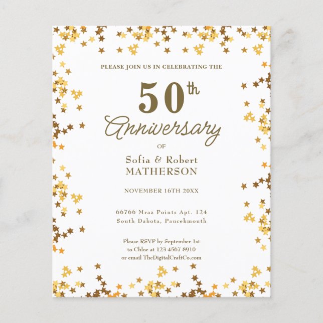 Papier Gold Stars 50e anniversaire Invitation budgétaire (Devant)