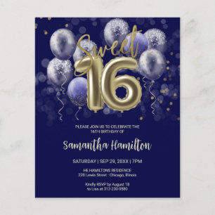 Papier Gold Sweet 16 Ballons Anniversaires Blue Budge Inv