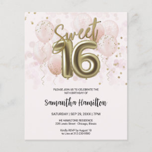 Papier Gold Sweet 16 Ballons Anniversaires Pink Budge Inv