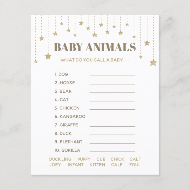Papier Gold Twinkle Little Star Douche Baby Animals Jeu (Devant)