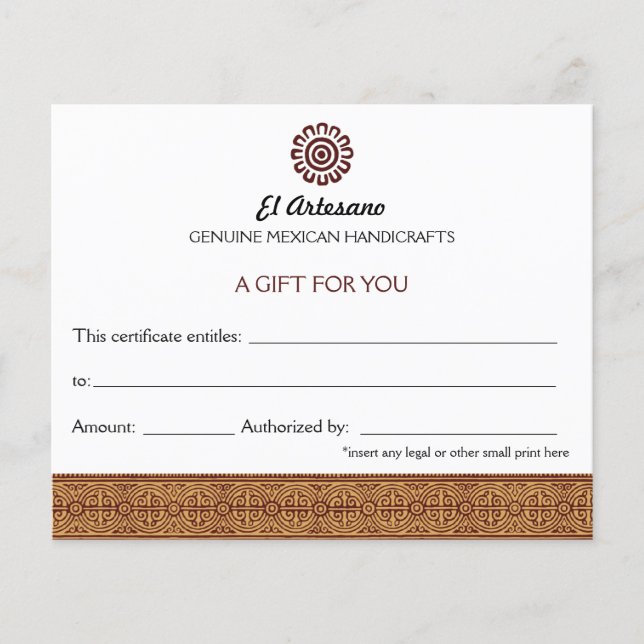 Papier Golden Mexicaine Rose certificat cadeau blanc (Devant)