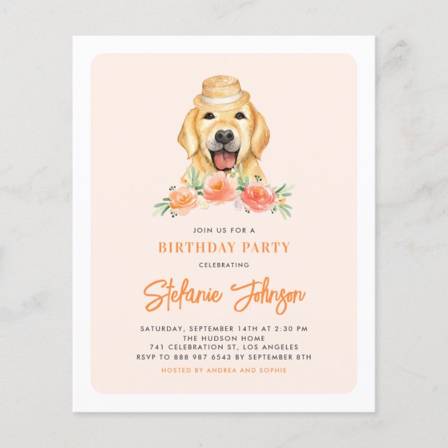 Papier Golden Retriever Peach Anniversaire Fête Invitatio (Devant)