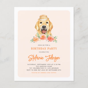 Papier Golden Retriever Peach Anniversaire Fête Invitatio
