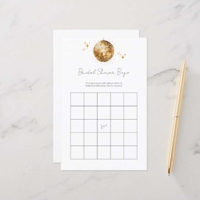 Papier Golden Retro Disco Bingo Fête des mariées Jeu (Devant/Arrière en situation)