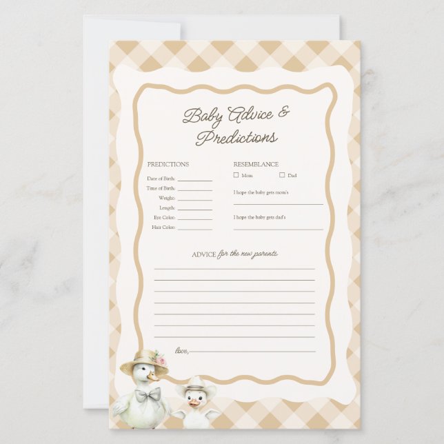 Papier Goose Baby Prédictions & Conseils Baby shower Jeu (Devant)
