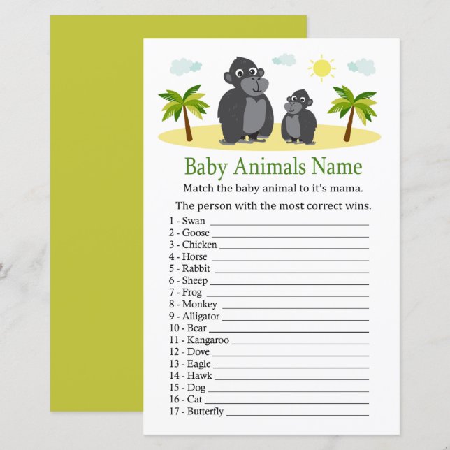 Papier Gorilla Baby Animaux Nom Jeu (Devant / Derrière)