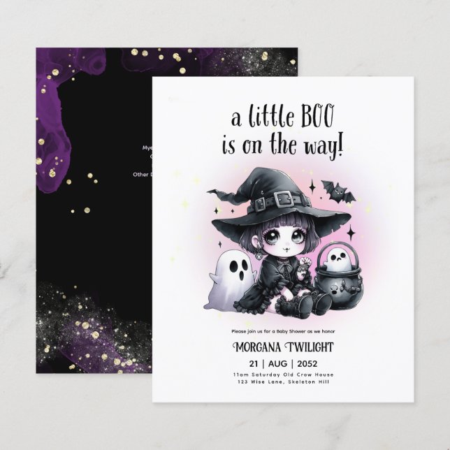 Papier Goth Baby Girl Witch Little Boo sur le chemin (Devant / Derrière)