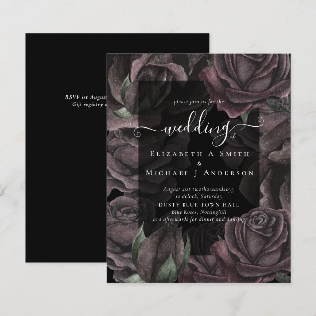 Papier Gothique Noir Rose Goth Wedding Invitation (Devant / Derrière)