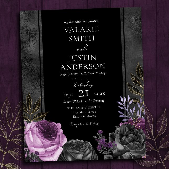 Papier Gothique violet et noir Mariage floral tout en un (Créateur téléchargé)