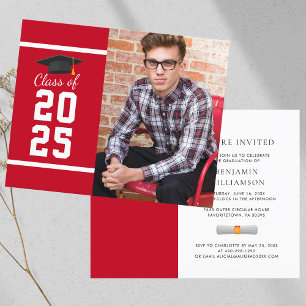 Papier Graduation 2024 Photo Red White Party Invitation