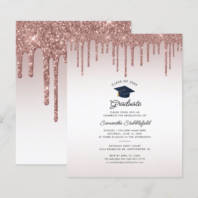 Papier Graduation 2024 Rose Parties scintillant Party Inv (Devant / Derrière)