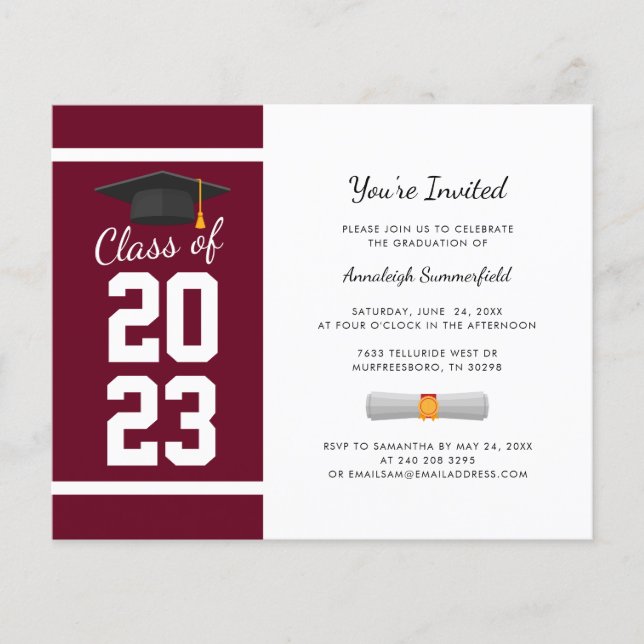 Papier Graduation 2025 Bourgogne Grad Party Invitation (Devant)