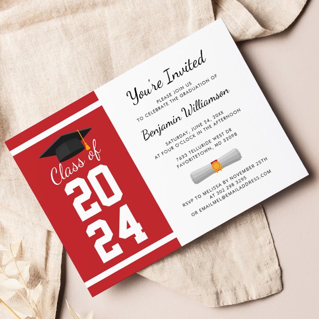 Papier Graduation 2025 Graduate Party Invitation (Graduation 2024 Script Red White Party Invitation)