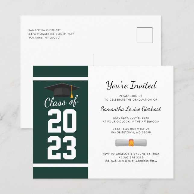 Papier Graduation 2025 Green White Party Invitation (Devant / Derrière)