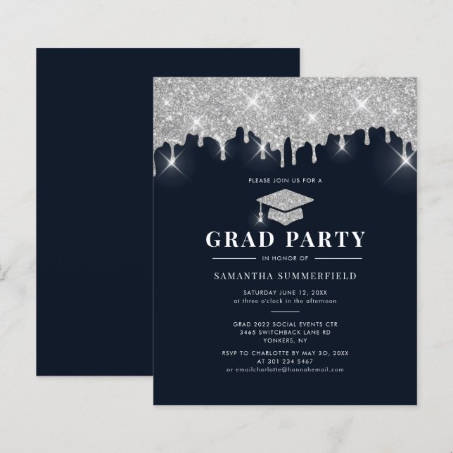 Papier Graduation 2025 Marine Blue Grad Party Invitation (Devant / Derrière)