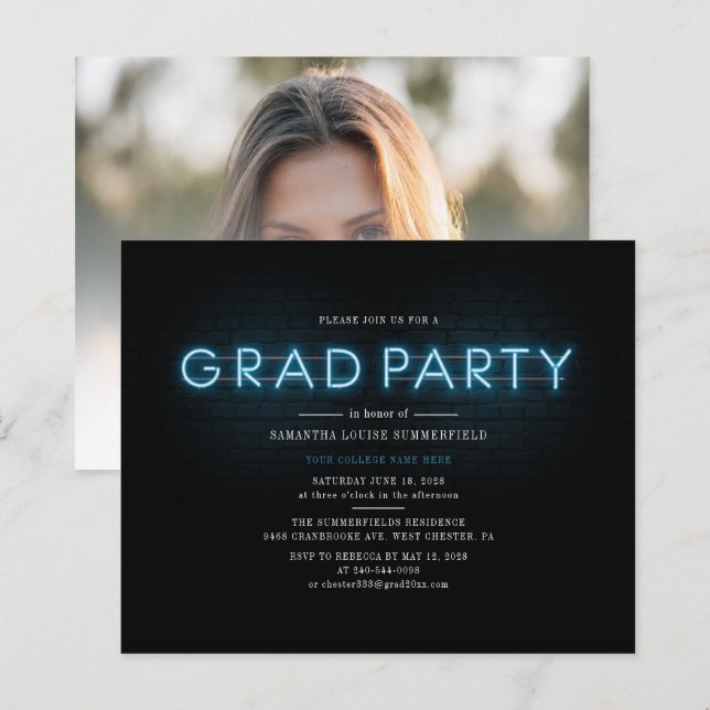 Papier Graduation 2025 Neon Grad Photo Party Invitation (Devant / Derrière)