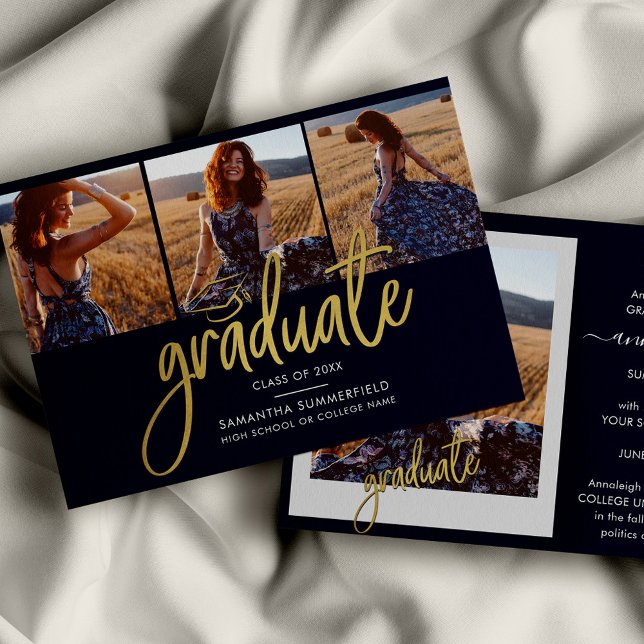 Papier Graduation 2025 Photo Collage Grad Faire-part (Graduation 2024 Photo Collage Script Grad Announcement)