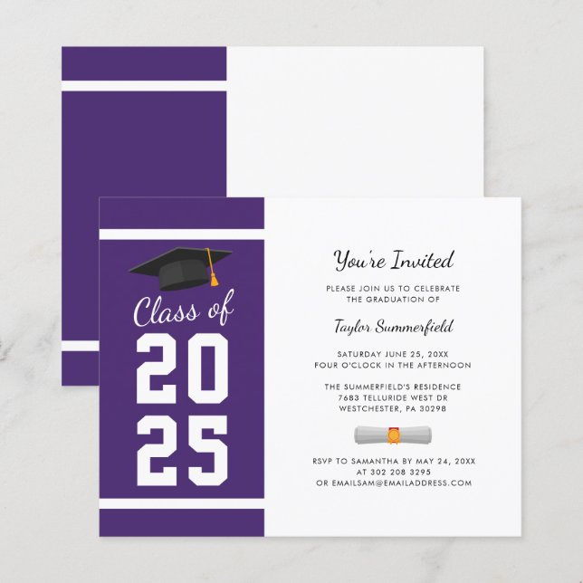Papier Graduation 2025 Purple Grad Party Invitation (Devant / Derrière)