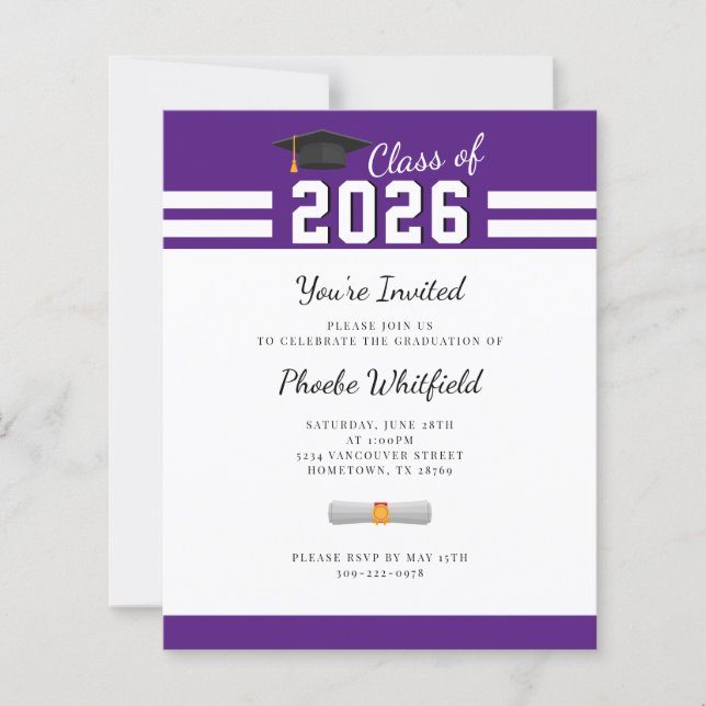 Papier Graduation 2025 Purple White Grad Party Invitation (Devant)
