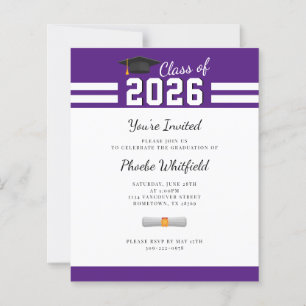 Papier Graduation 2025 Purple White Grad Party Invitation