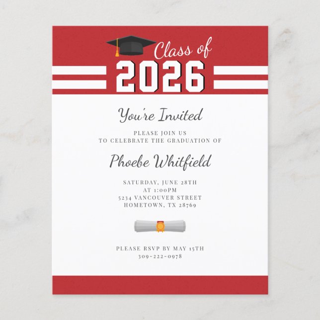 Papier Graduation 2025 Red White Grad Party Invitation (Devant)