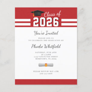 Papier Graduation 2025 Red White Grad Party Invitation