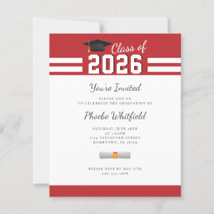 Papier Graduation 2025 Red White Grad Party Invitation