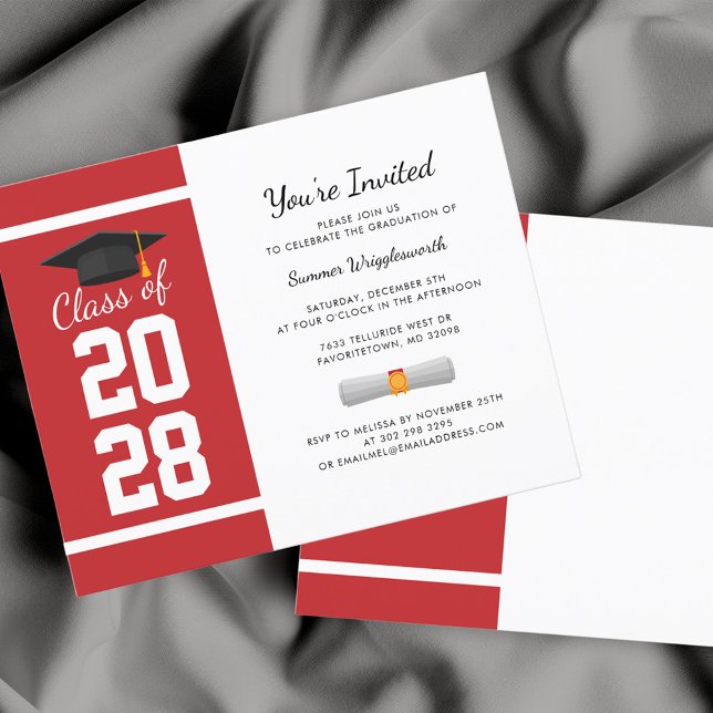 Papier Graduation 2025 Red White Grad Party Invitation (Graduation 2024 Party Red and White Typography Invitation)