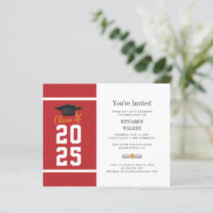 Papier Graduation 2025 Red White Grad Party Invitation