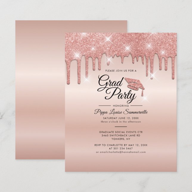Papier Graduation 2025 Rose Gold Party Invitation (Devant / Derrière)