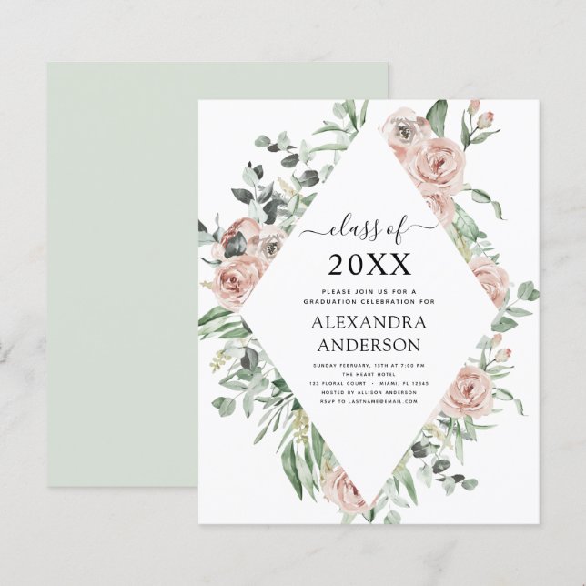 Papier Graduation Budget 2023 Dusty rose Floral (Devant / Derrière)