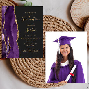 Papier Graduation budgétaire Photo Purple Gold Invitation