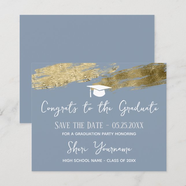 Papier Graduation Enregistrer la date Gold Dusty Blue (Devant / Derrière)