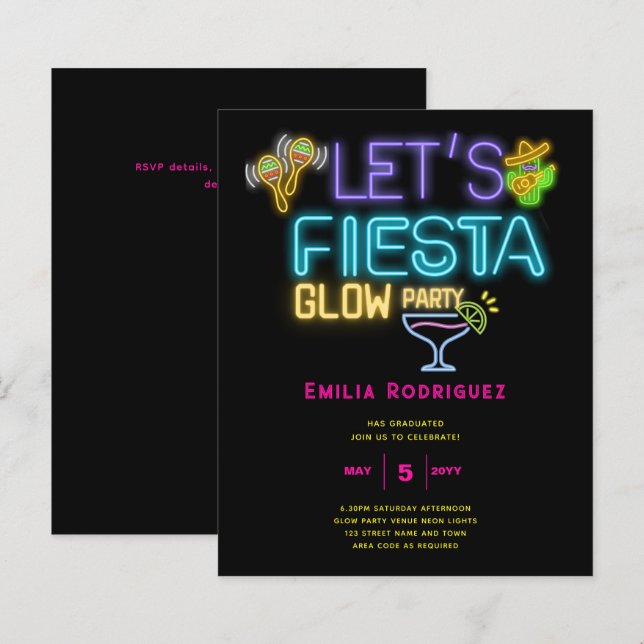 Papier Graduation Glow Party Invitación Fiesta de Neón (Devant / Derrière)