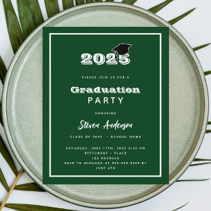 Papier Graduation Party green white 2025 invitation
