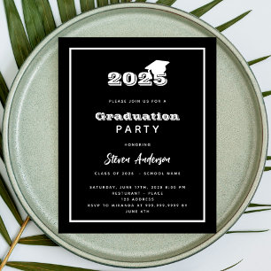 Papier Graduation Party noir blanc invitation 2025