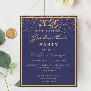 Papier Graduation party or bleu 2025 budget invitation