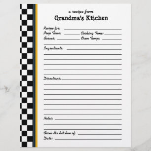 Papier Grandmas Cuisine À damiers Accent Jaune Recette