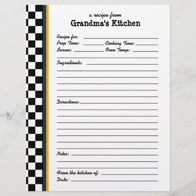 Papier Grandmas Cuisine À damiers Accent Jaune Recette (Devant)