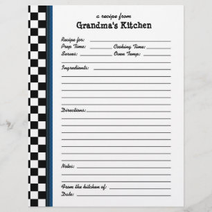 Papier Grandmas Cuisine À damiers Blue Accent Recette