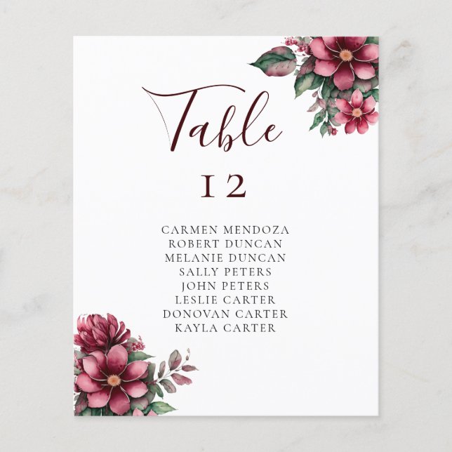 Papier Graphique de placement de table de mariage floral  (Devant)