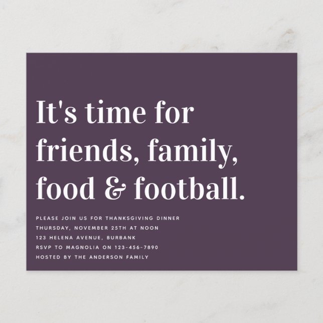 Papier Gras De Nourriture Football Thanksgiving Dîner Inv (Devant)