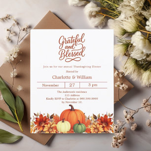 Papier Grateful béni Dîner de Thanksgiving invitation